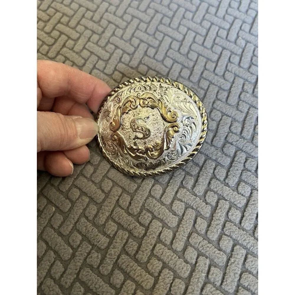 Montana Silversmiths Vintage Initial S Belt Buckle Silver Plate Western Kids Boy